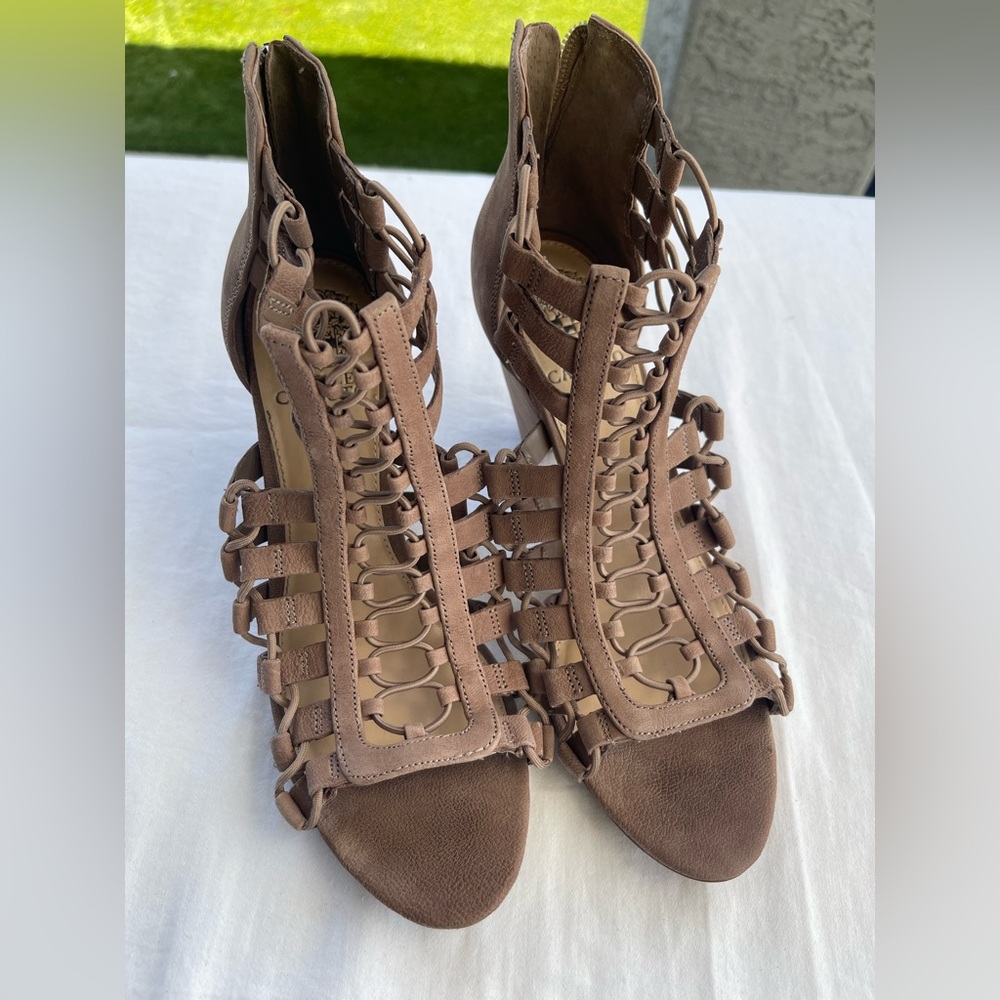 Vince Camuto Brown High-Heeled Caged Heels, Women’s Size 9